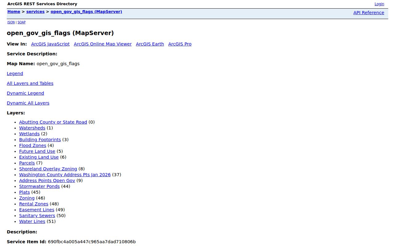 Oakdale neighbors GIS service layer list for parcels and address points