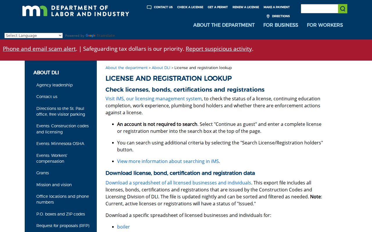 Oakdale resident lookup context from Minnesota DLI license and registration search