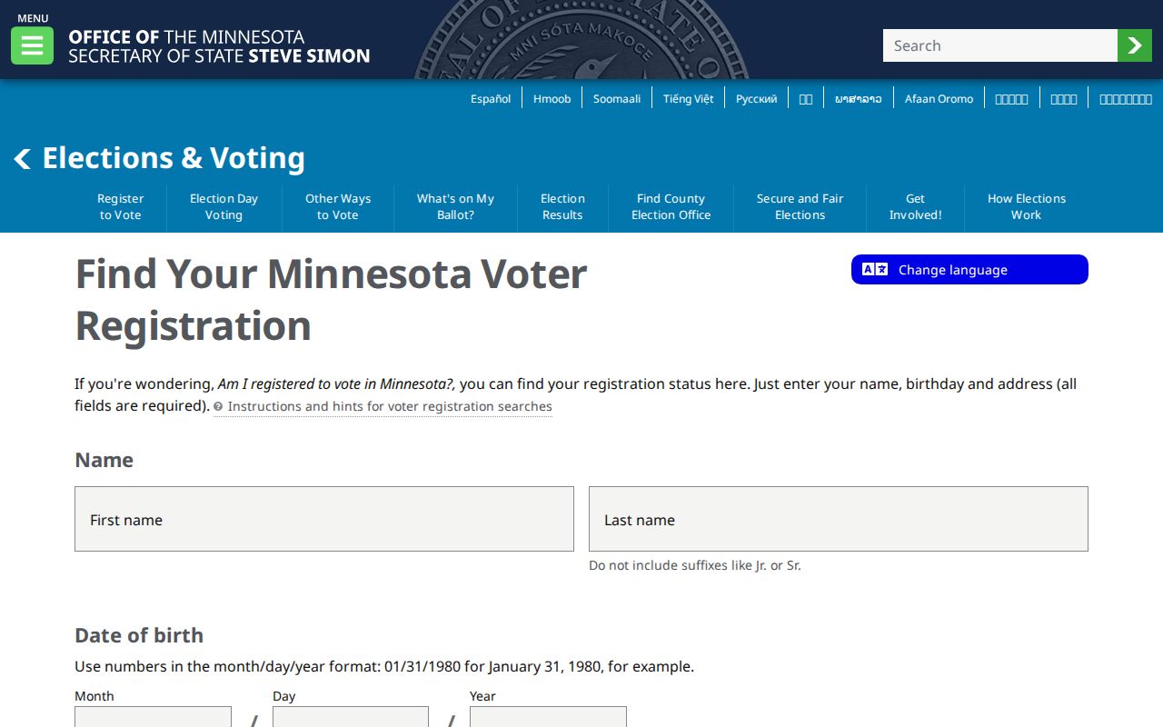 Oakdale resident lookup through the Minnesota voter registration form