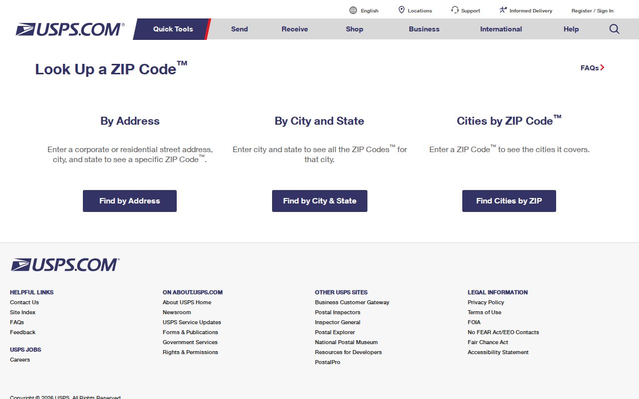 Oakdale ZIP code directory using the USPS ZIP Code Lookup form